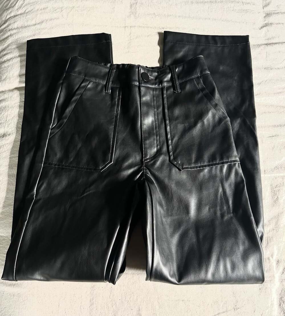 Kendall + Kylie Faux Leather Straight Leg Pants Black Women’s Size S - Picture 1 of 6